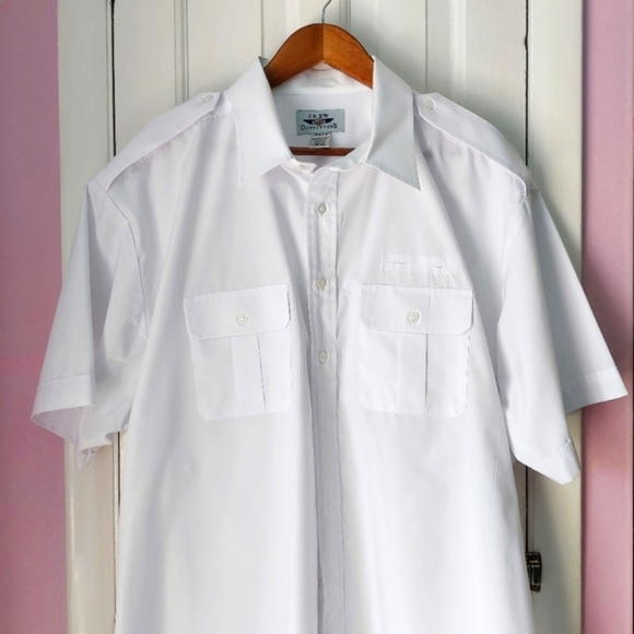 Crew Outfitters Navy Summer White Uniform Pilot Dress Shirt Epaulets Sz 18.5 S/S - Picture 2 of 10